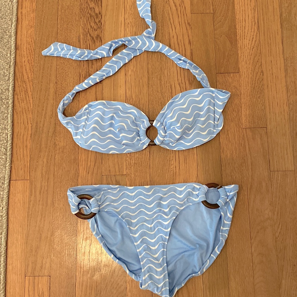 LOFT Light blue preppy bandeau style 2piece swimsuit: size Small
